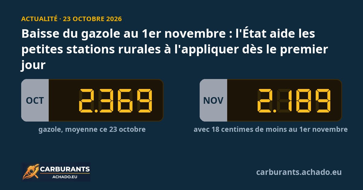 Baisse du gazole au 1er novembre : l'État aide les petites stations rurales à l'appliquer dès le premier jour